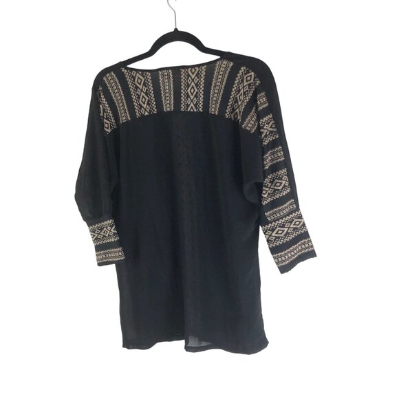 Staring At Stars Black Boho Tunic Top Sheer With Beige Embroidered Details S - Picture 3 of 5